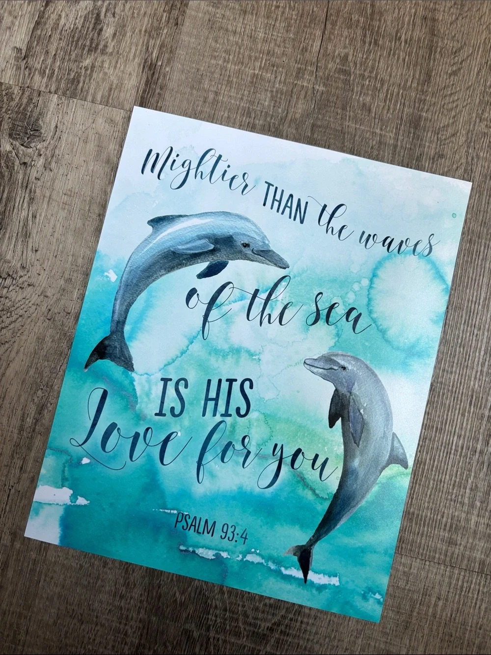 Watercolor Dolphin Psalm Art Print - Teal & Aqua